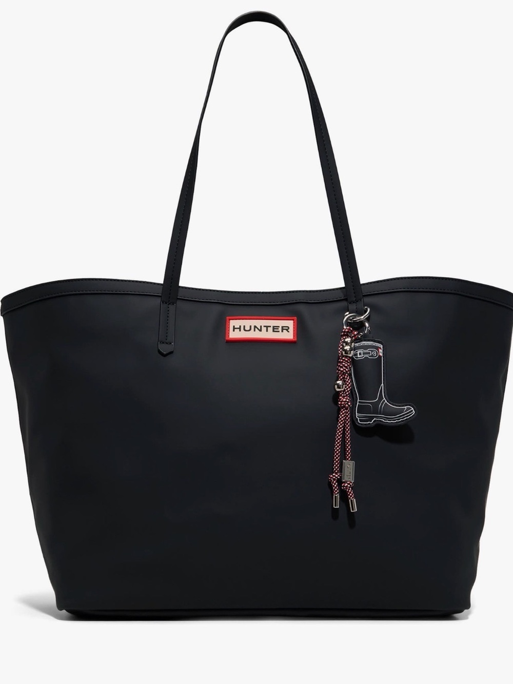Hunter Black Tote with Boot Charm and Red Logo